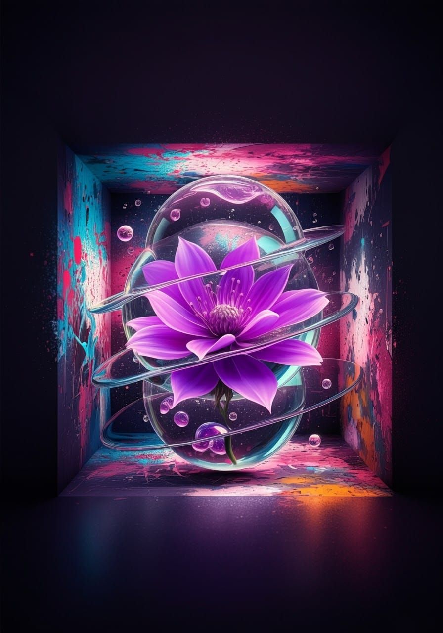 Purple Flower in Orbs: Graffiti Street Art