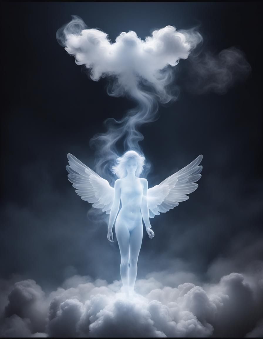 Ethereal Smoke Angel on Cumulus Clouds