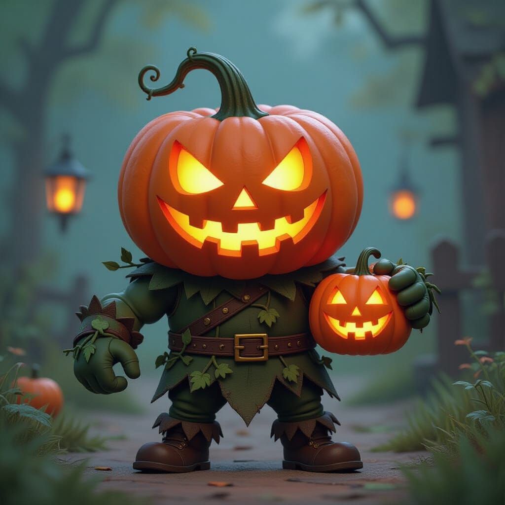 Menacingly Jovial Jack O' Lantern in Pixar Style