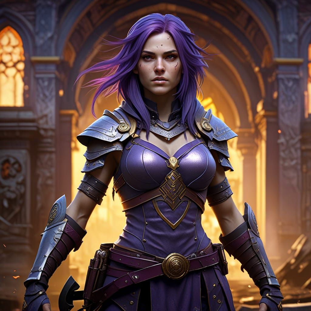 Dark Fantasy Warrior Goddess in Vibrant Hues, Masterpiece Ar...