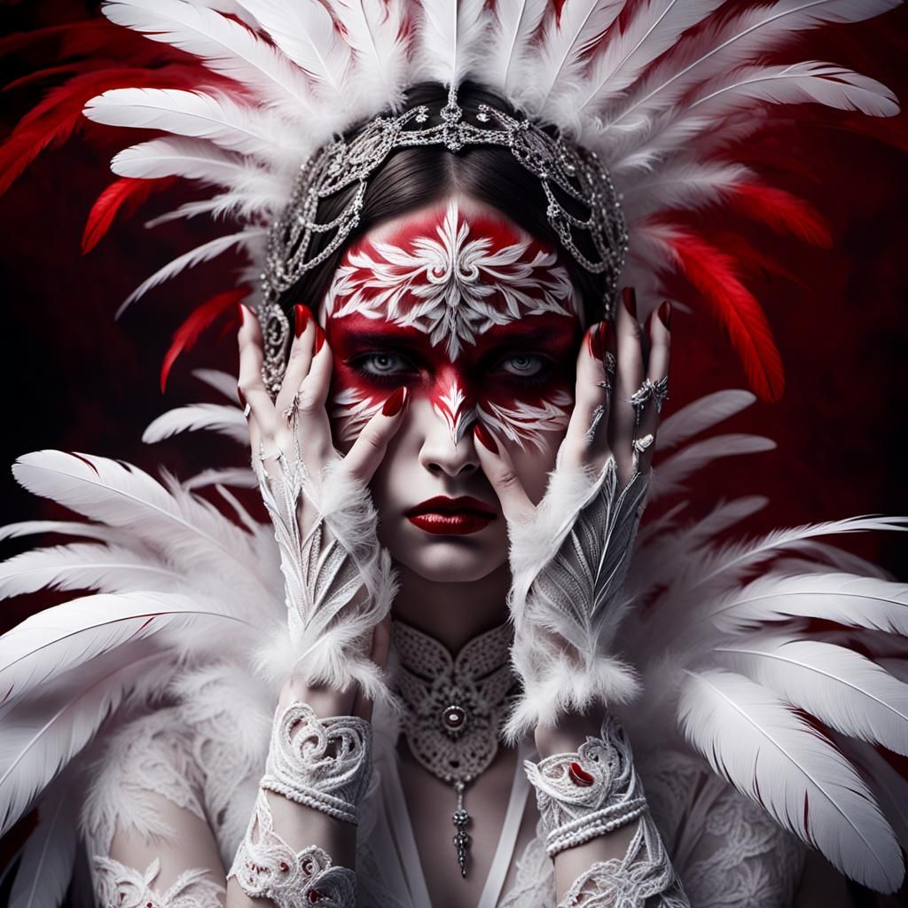 Gothic Airbrush Portrait with Feathers