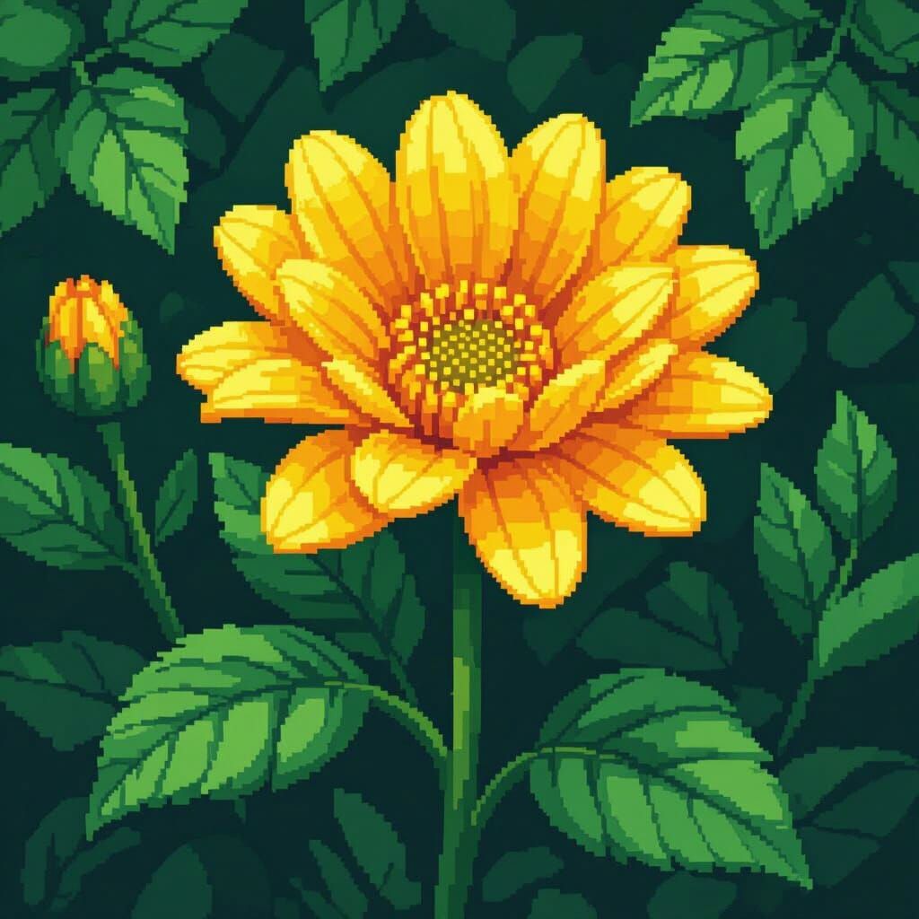 Cheerful Yellow Flower in Pixel Art Style