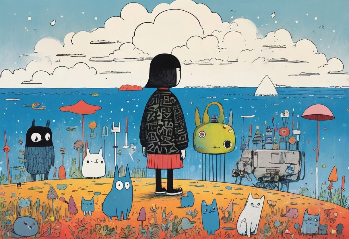 Charming Mashup Art in Vibrant Digital Style