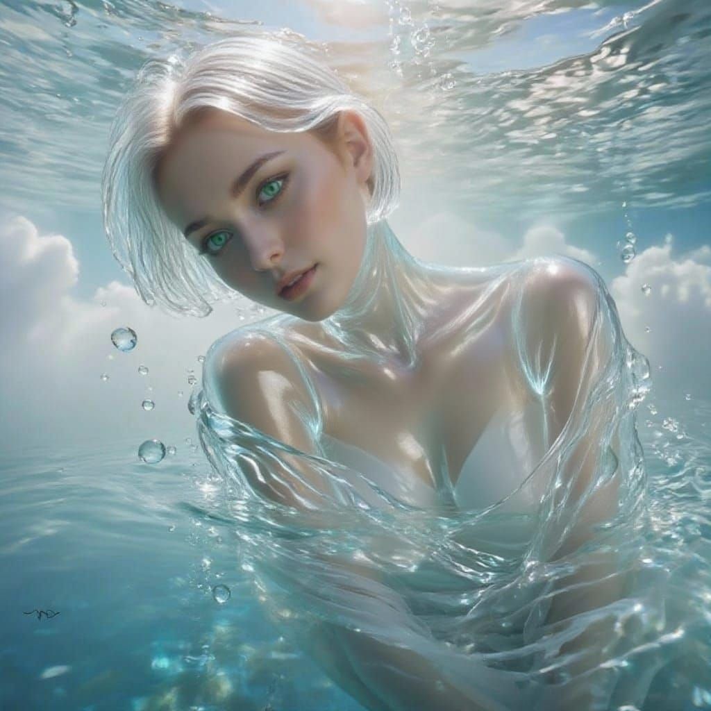 Woman's Skin Transformed into Flowing Water