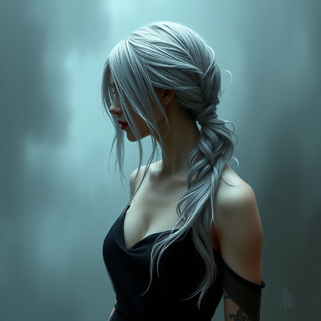 Woman with Silver Hair in Mystical Digital Painting