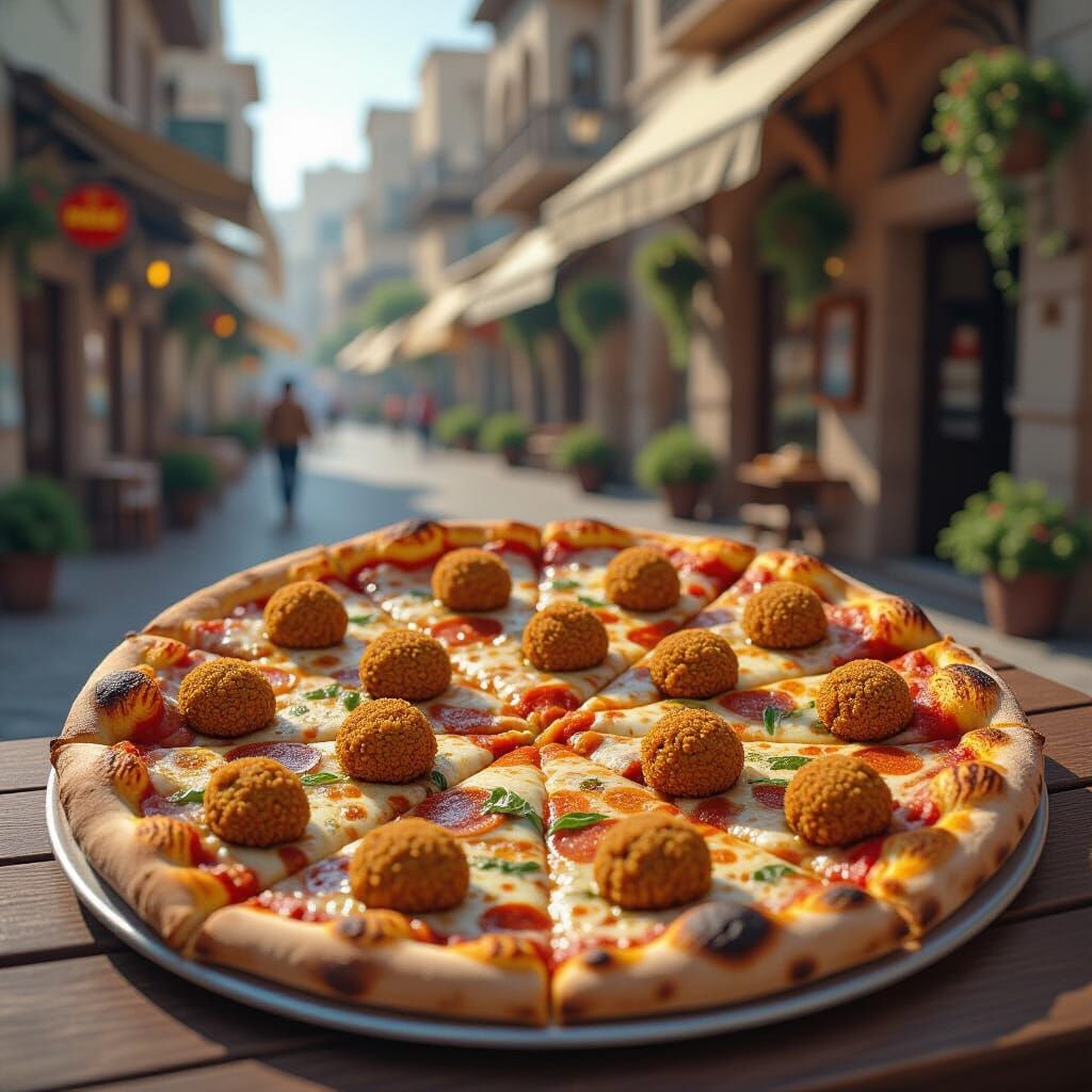 Fantasy Pizza Topped with Falafel