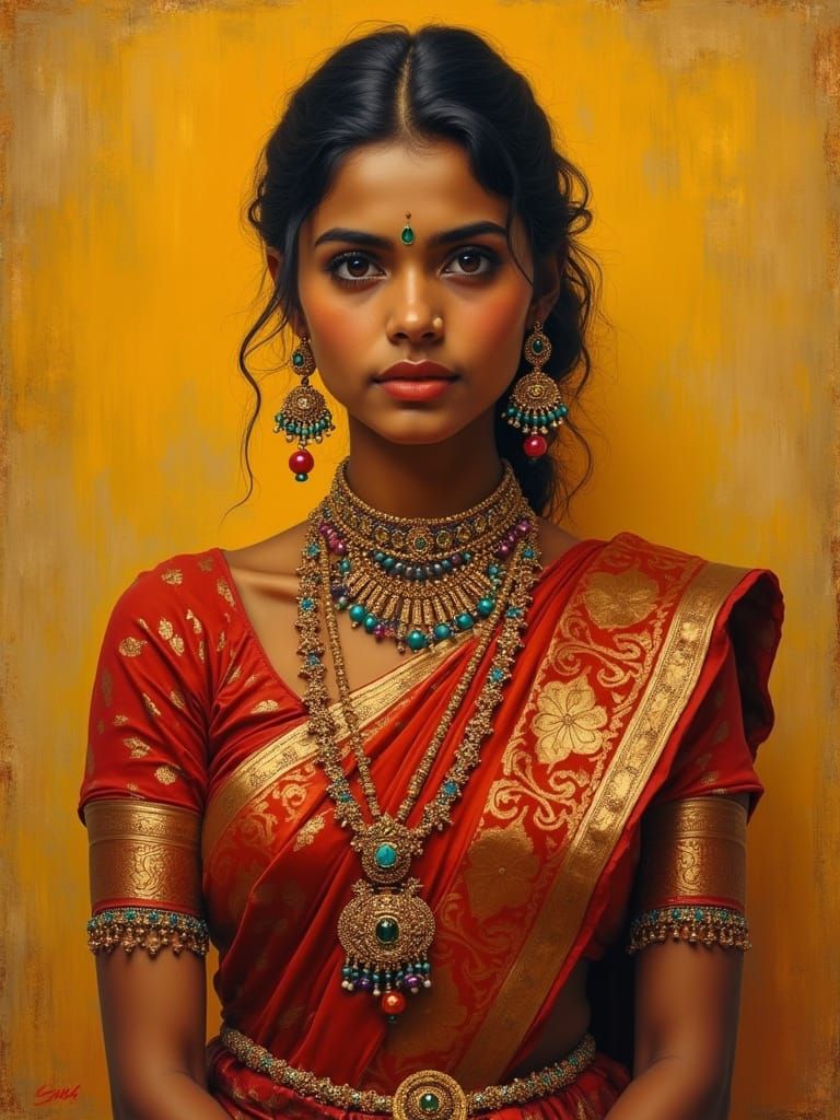 Indian Beauty in Traditional Attire, Warm Golden Hues