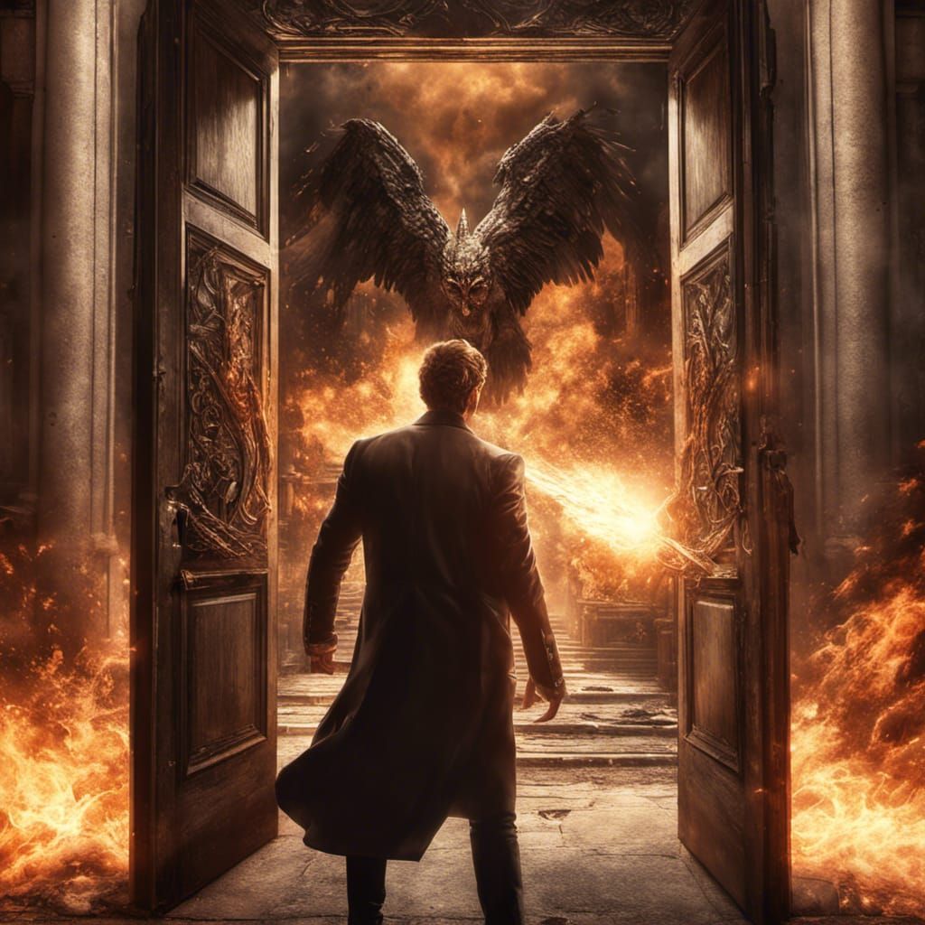 Lucifer Stalks Through Explosions in Fantasy Art