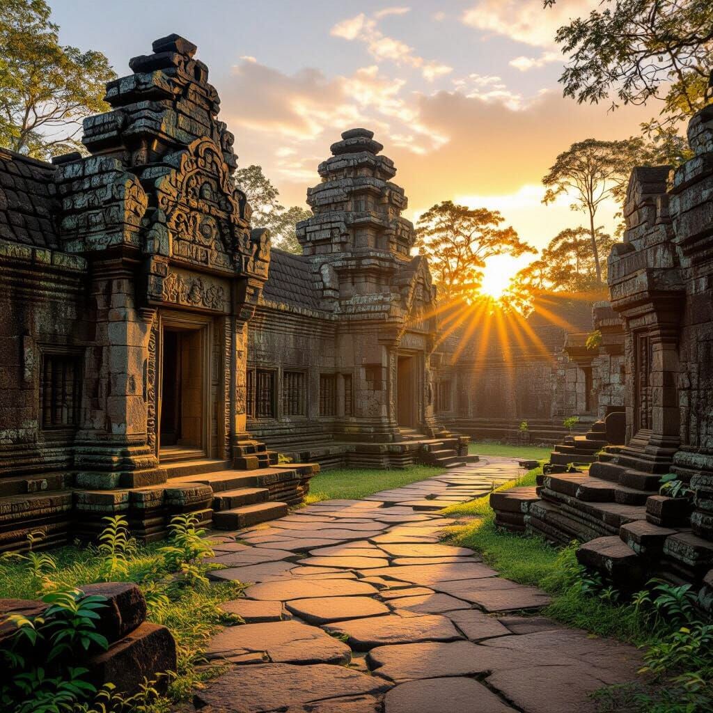 Ancient Temple at Golden Hour: Photorealistic Architecture