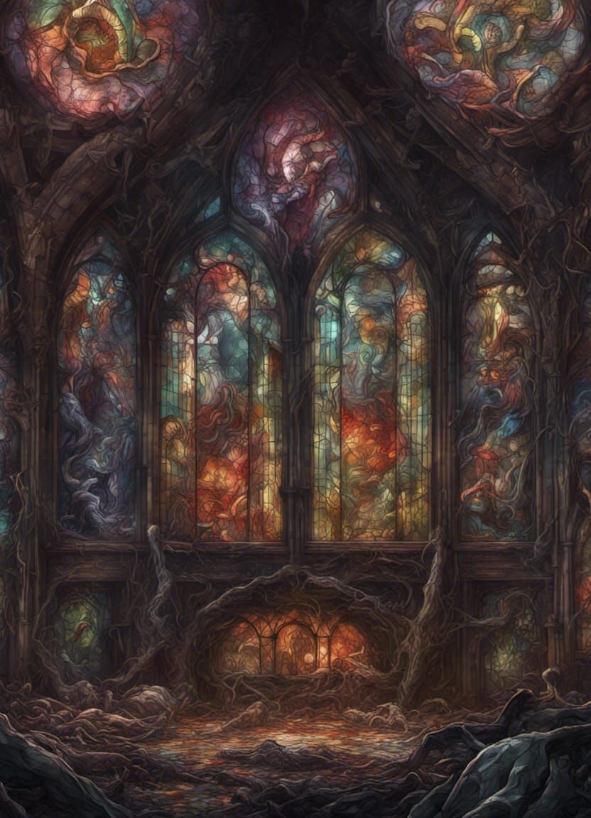 Cthulhu Destroys World: Stained Glass Digital Art