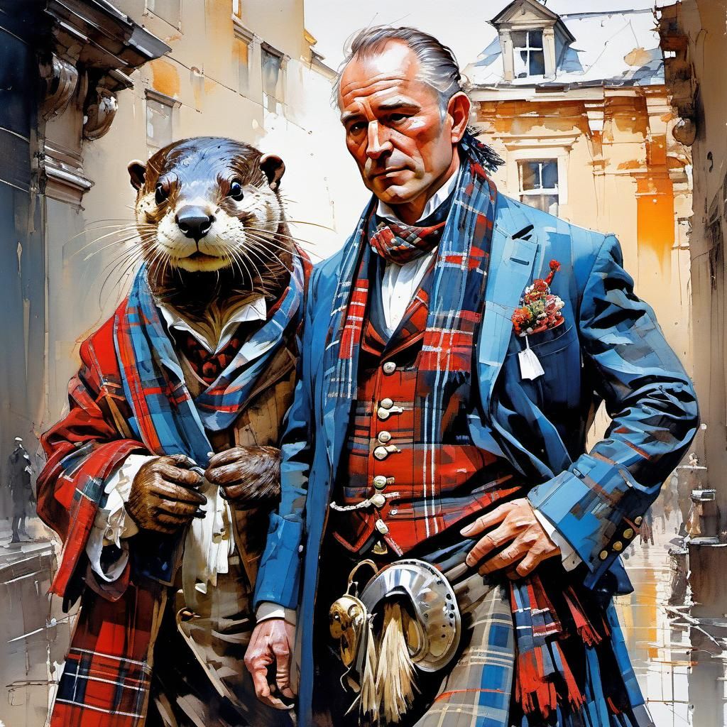 Anthropomorphic Otter Nobleman in Scotland, Detailed Illustr...