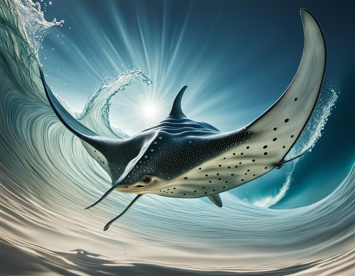 Flying Stingray in Backlit Wave