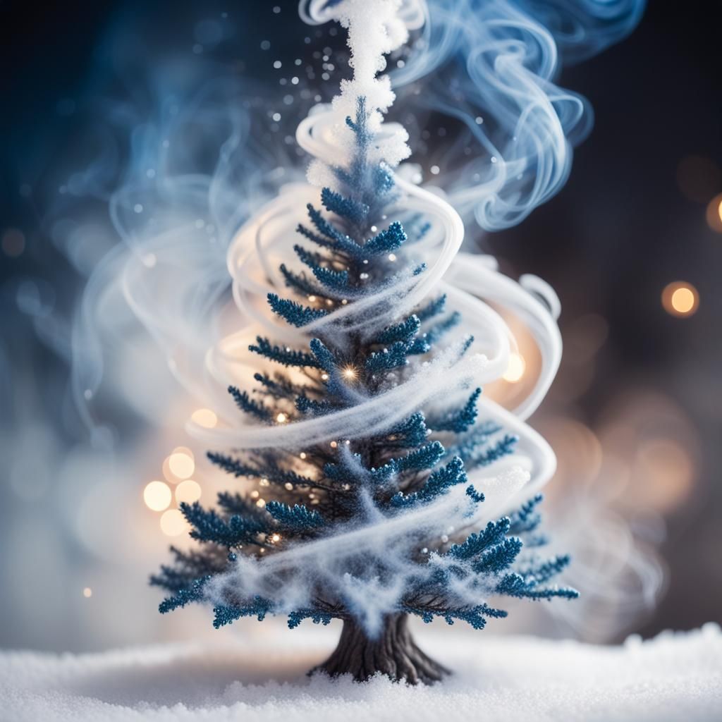 Imaginative, surreal Christmas Tree made of swirling smoke a...