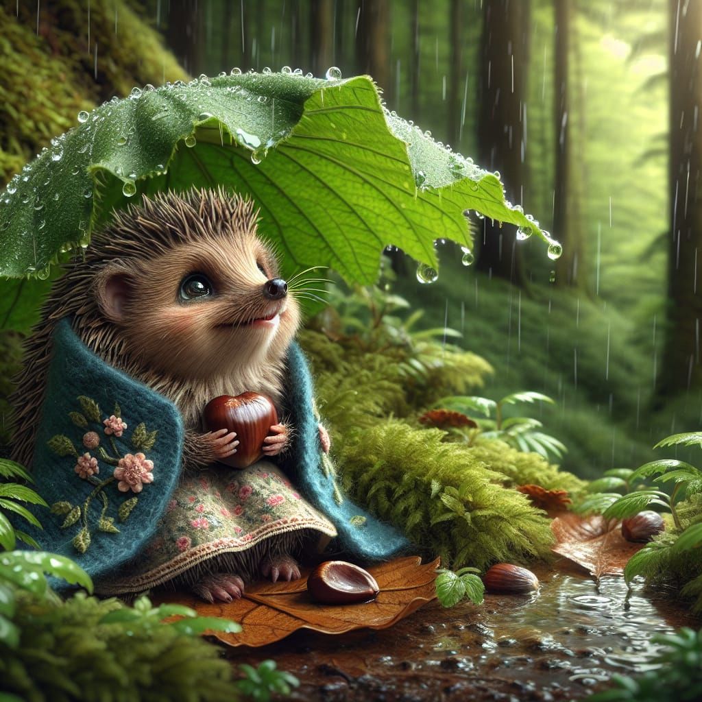 A Tiny Hedgehog's Autumn Haven in Photorealistic Detail