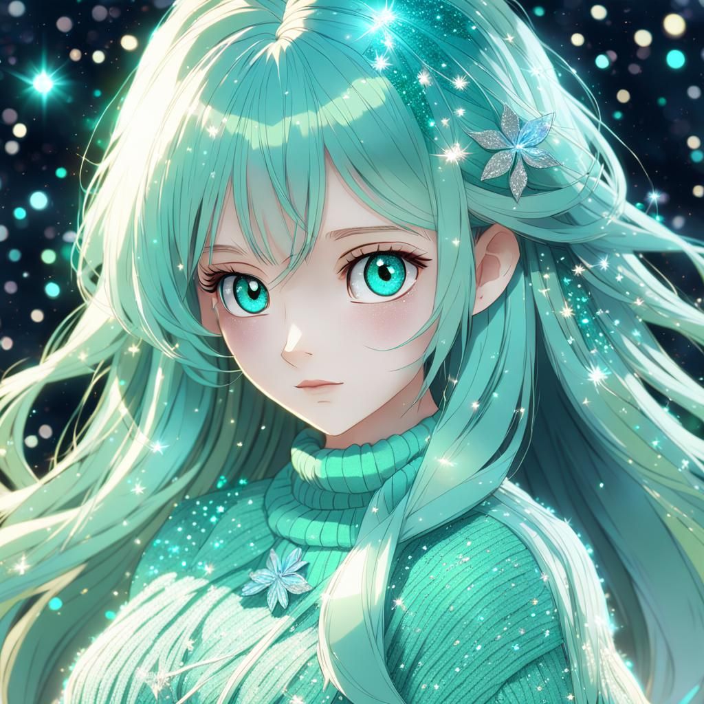 Sparkling Turquoise-Eyed Anime Girl in 3D