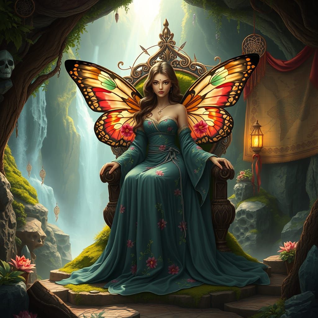 Goddess on Moss Throne in Detailed Matte Painting