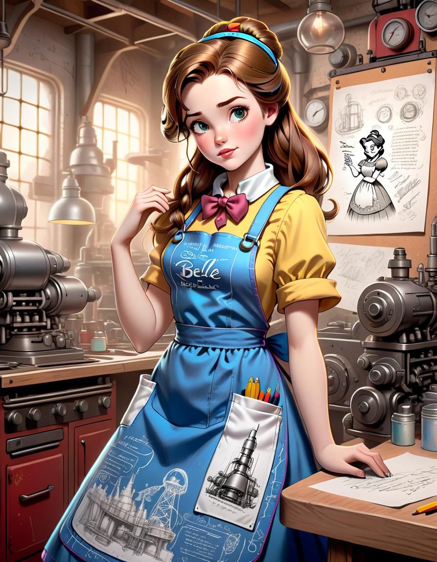 Belle the Engineer: Hyperrealistic Photo with Retro Inventio...