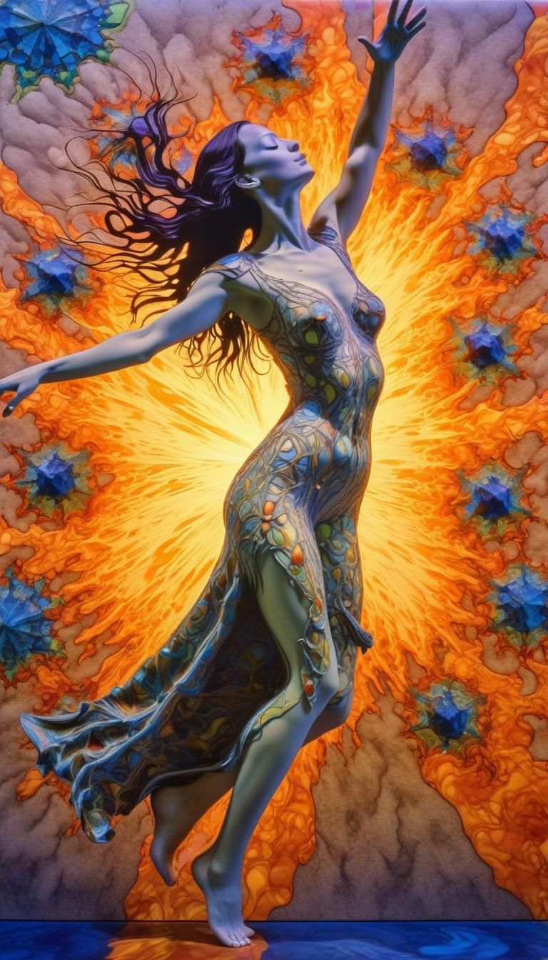 Dancing Woman with Exploding Fluids: Fractal Tessellations