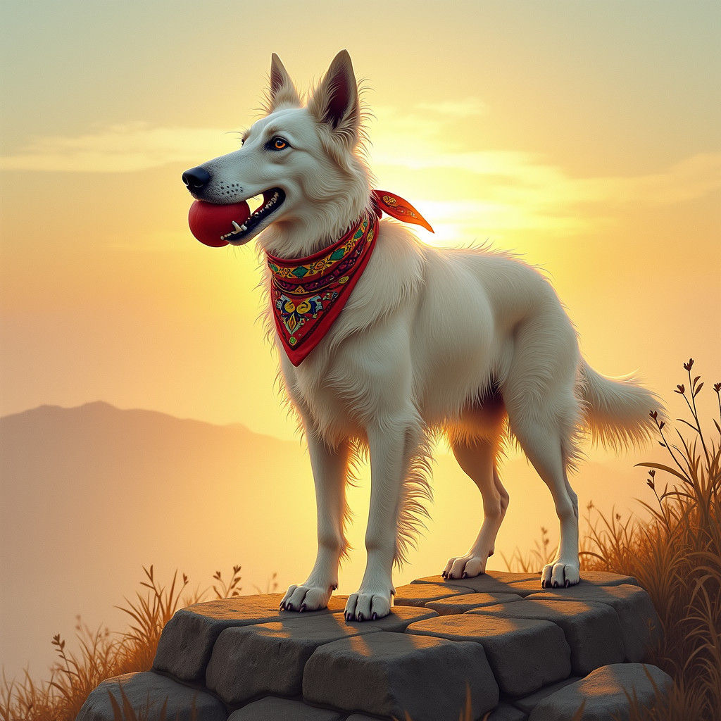 Borzoi Dog in Hippie Clothes on Cobblestone Hill