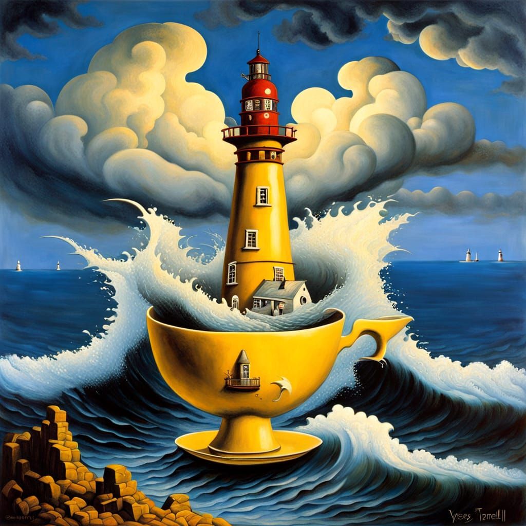 Surreal Storm in a Teacup: Oil Painting