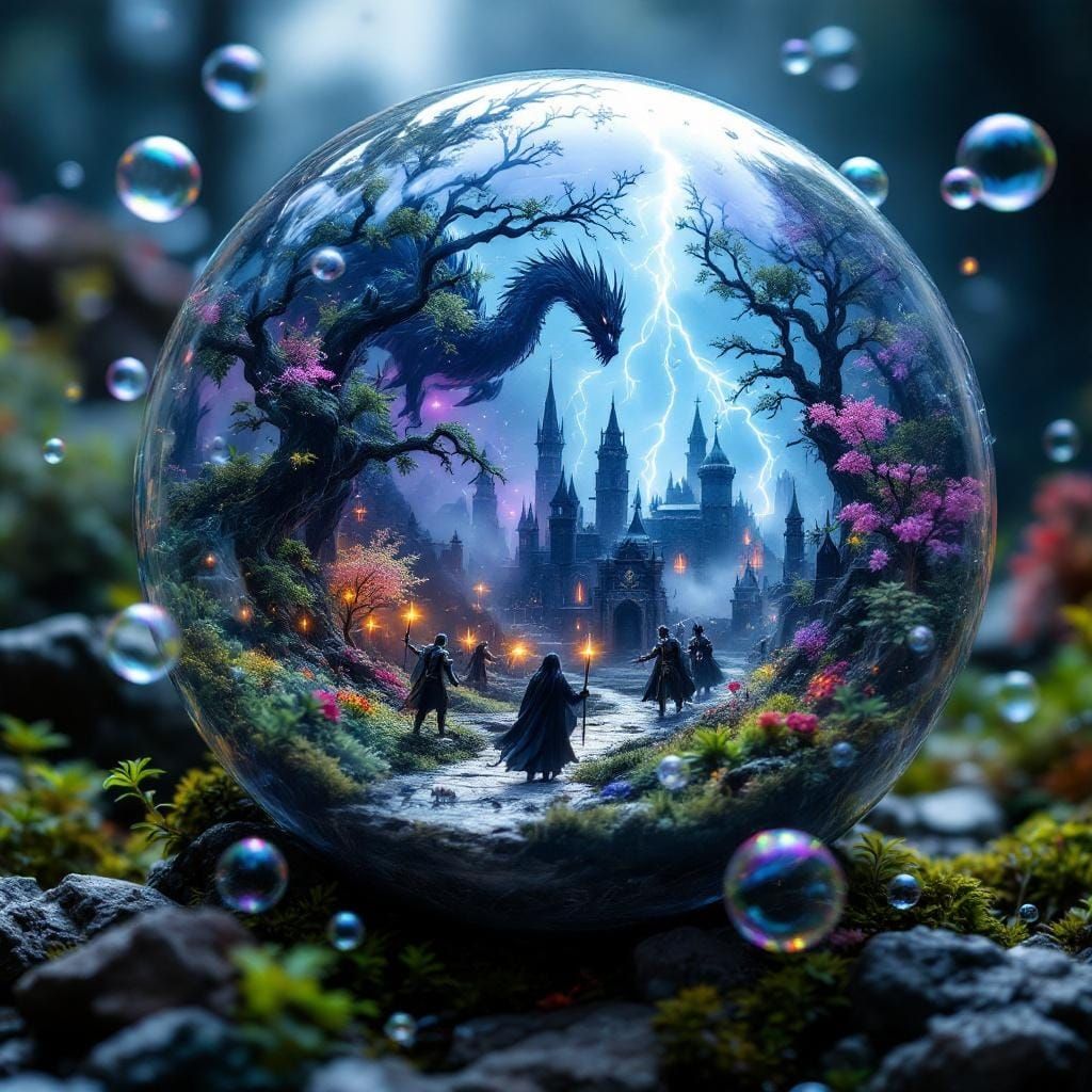 Epic Dark Fantasy Battlefield in Soap Bubble