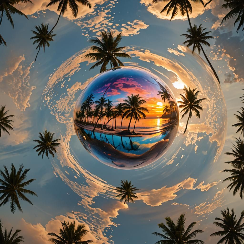 Tropical Beach Sunset Reflected in Sphere
