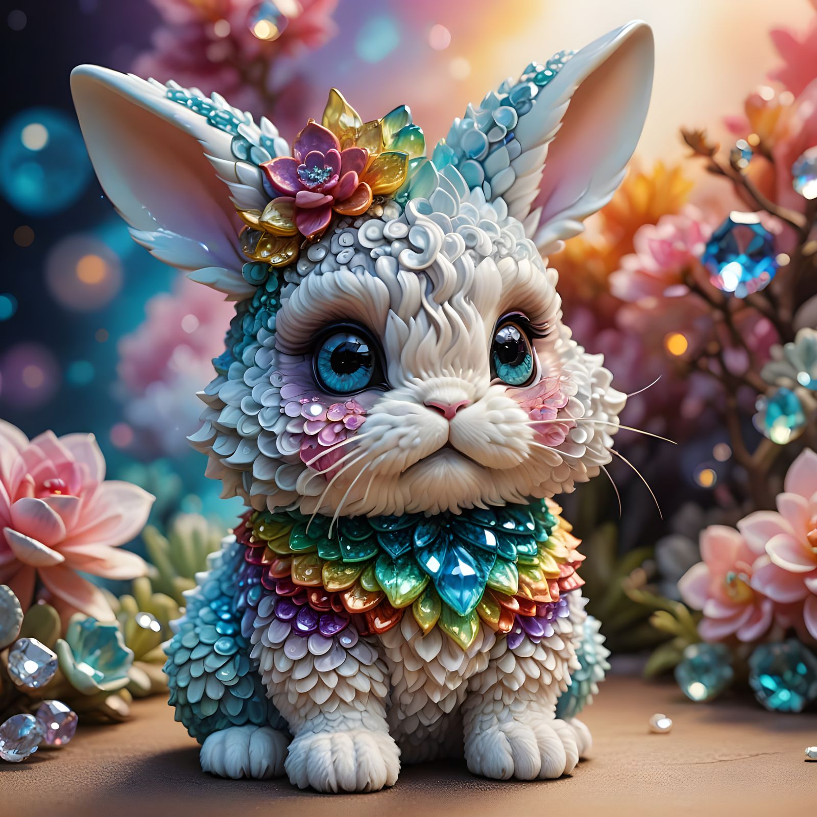 Adorable Chibi Rabbit with Gemstone Eyes