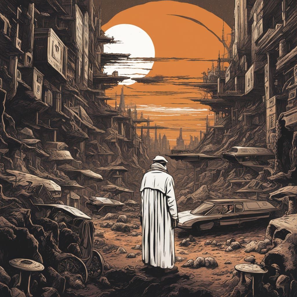 Dystopian Future: Eloi and Morlocks in a Sci-Fi Landscape