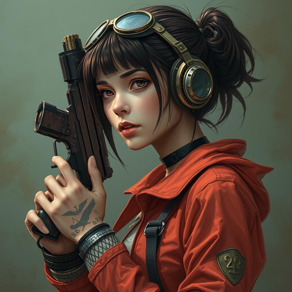 Biopunk Girl with a Gun Digital Illustration