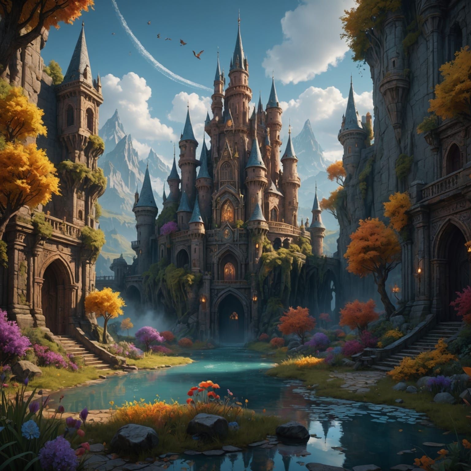 Fantastical Castle Chalk Art: Detailed Matte Painting
