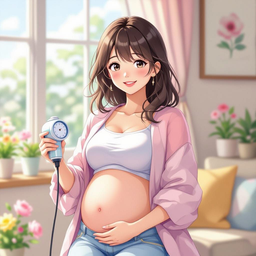 Whimsical Woman with Air Pump in Pastel Colors