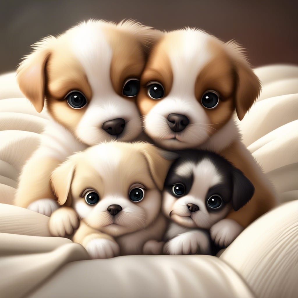 Two Cute Puppies Snuggling: Cartoon Style