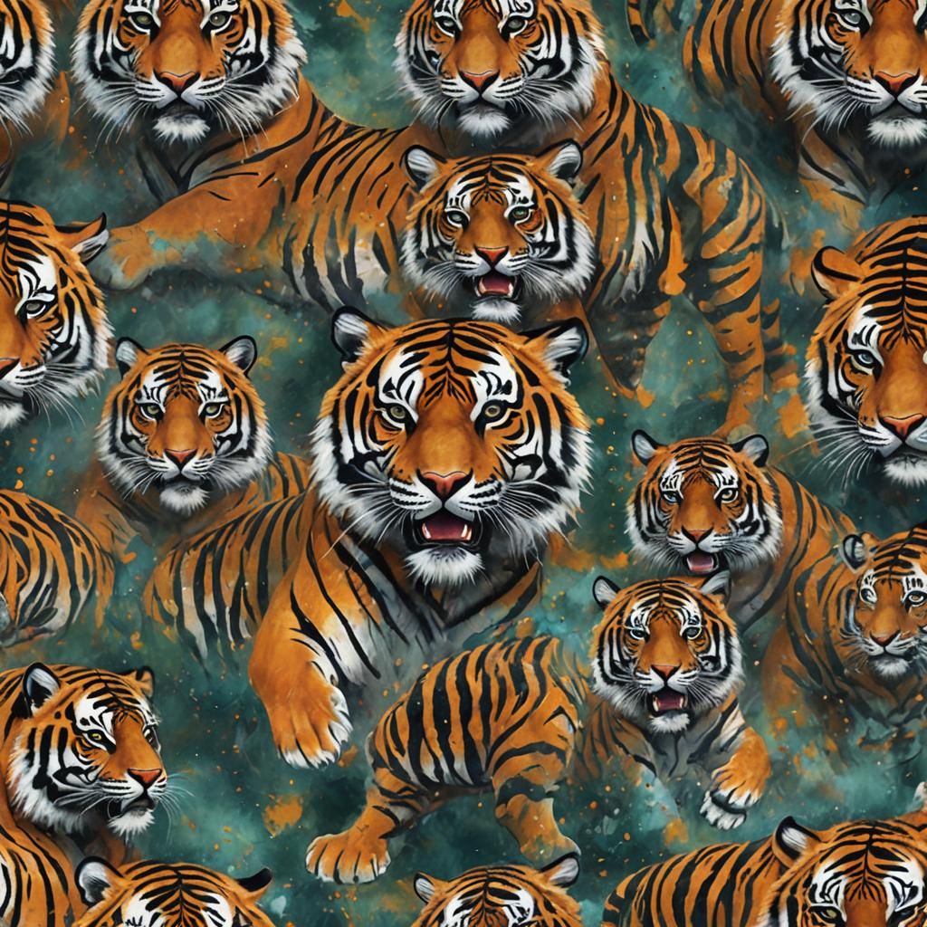 Tie-Dye Bengal Tiger Painting: Fantasy Concept Art