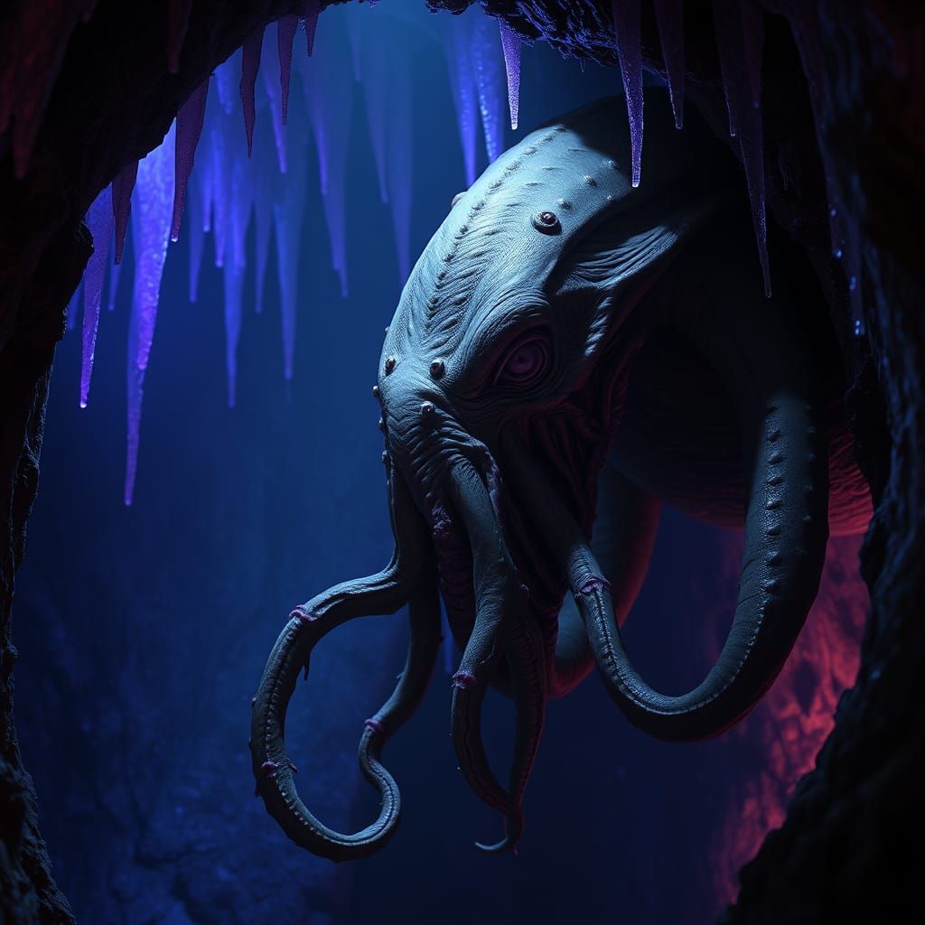 Grotesque Otyugh in a Dark Lavender Grotto