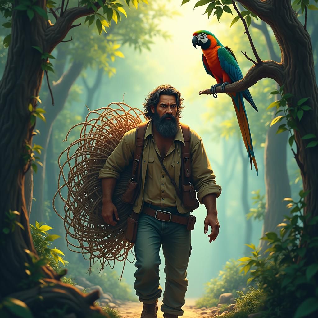 Mystical Forest Encounter: Man with Net