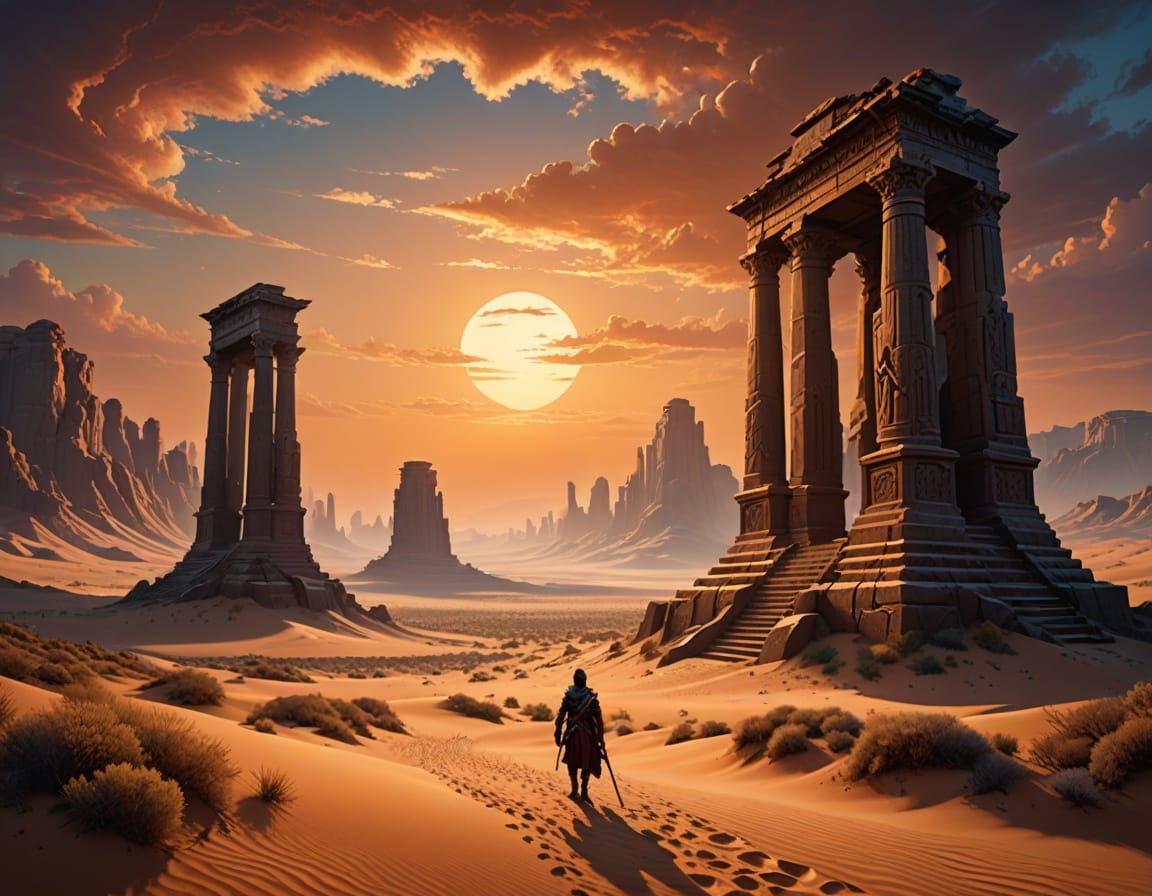 Ancient Desert Statues Reclaimed by Abstract Sand Dunes