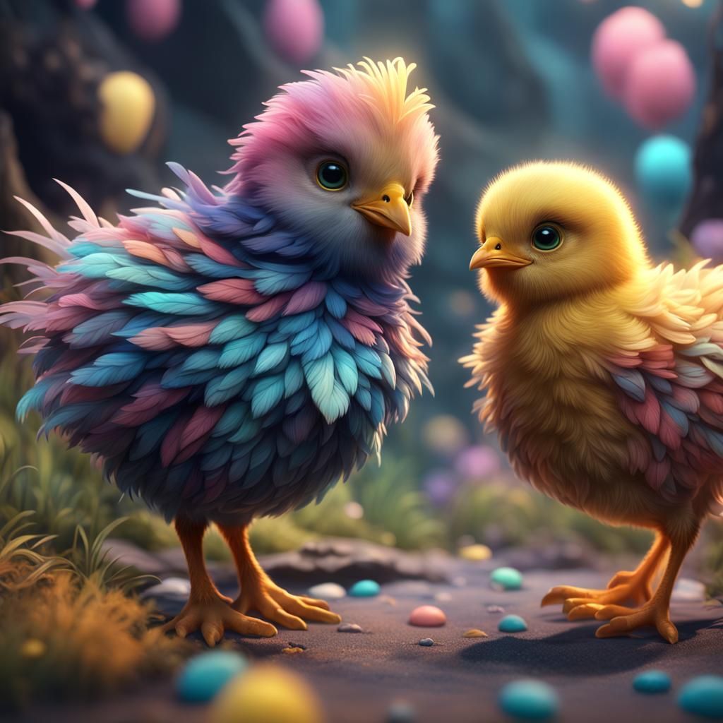 Cute Chick with Fluffy Pastel Feathers