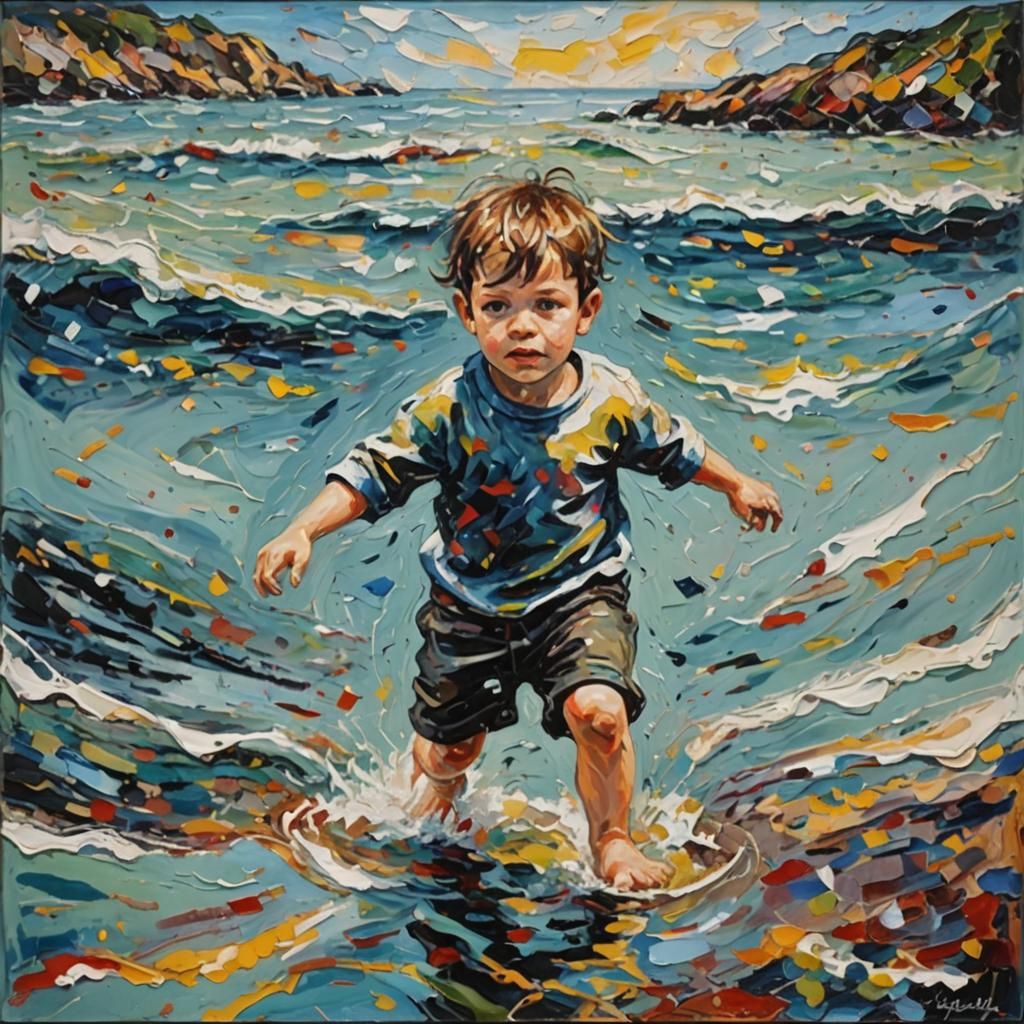 Abstract Portrait of Child Playing in Sea