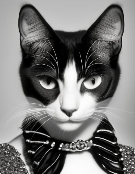 Art Deco Queen with Black and White Cat