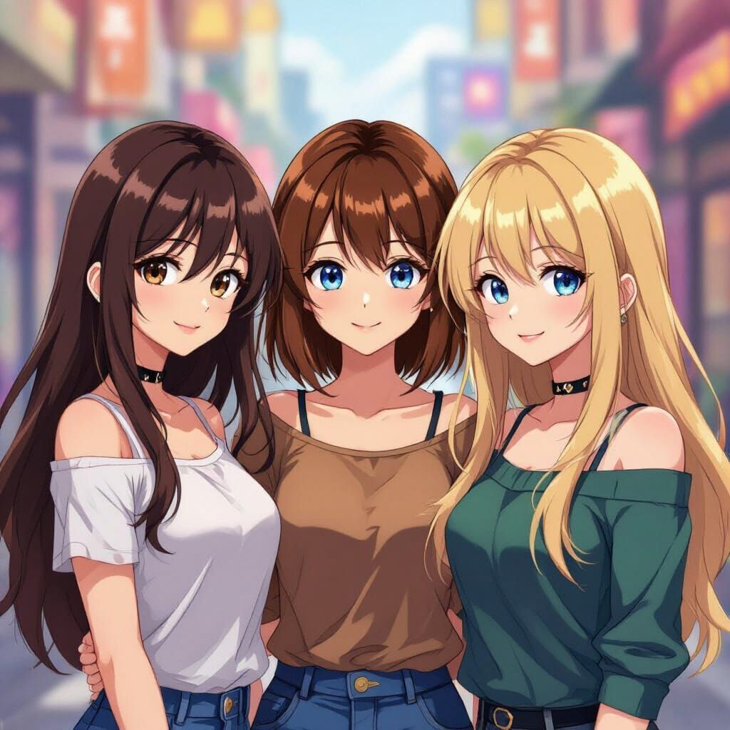 Three Friends in Manga Scan Style with Cel-Shading