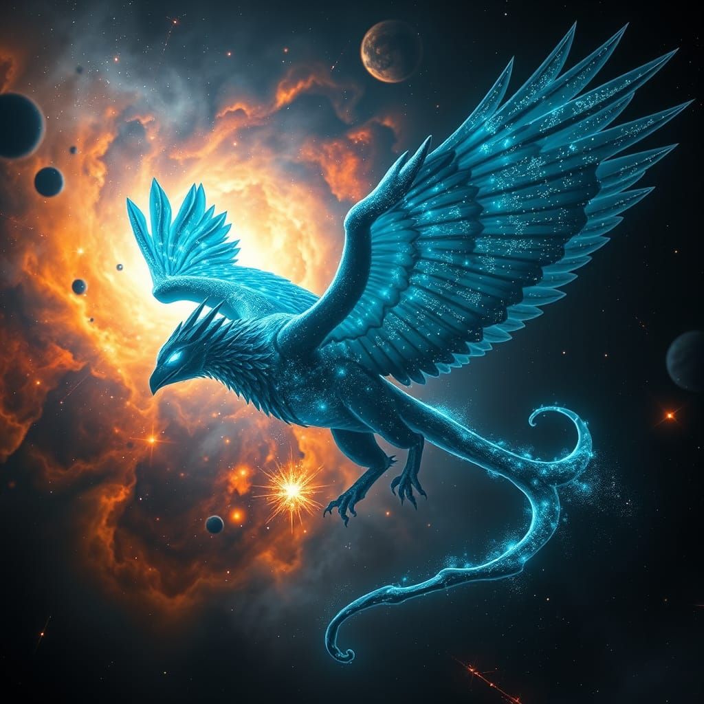 Cosmic Griffin Soaring Through a Nebula