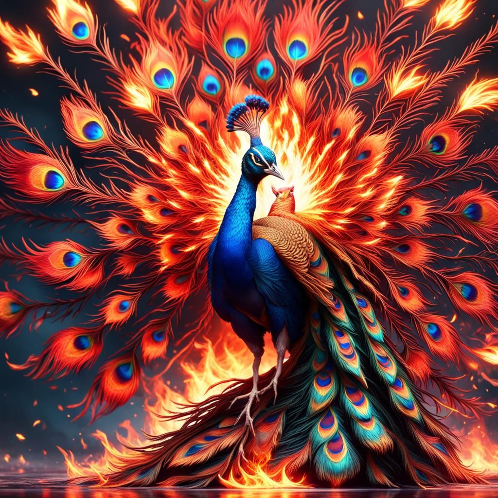 Fiery Red Peacock Fantasy Concept Art