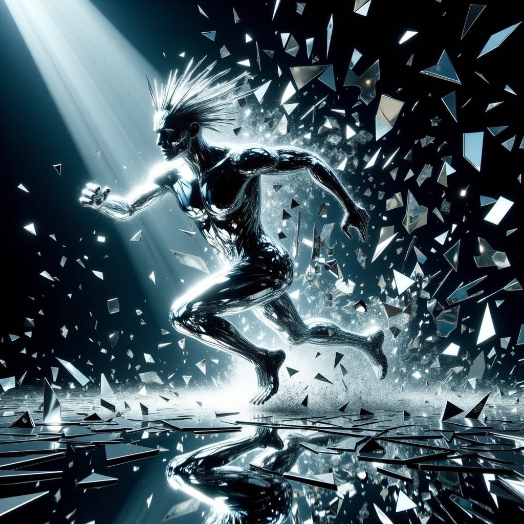 Runner Crossing Finish Line in Shattered Glass Style