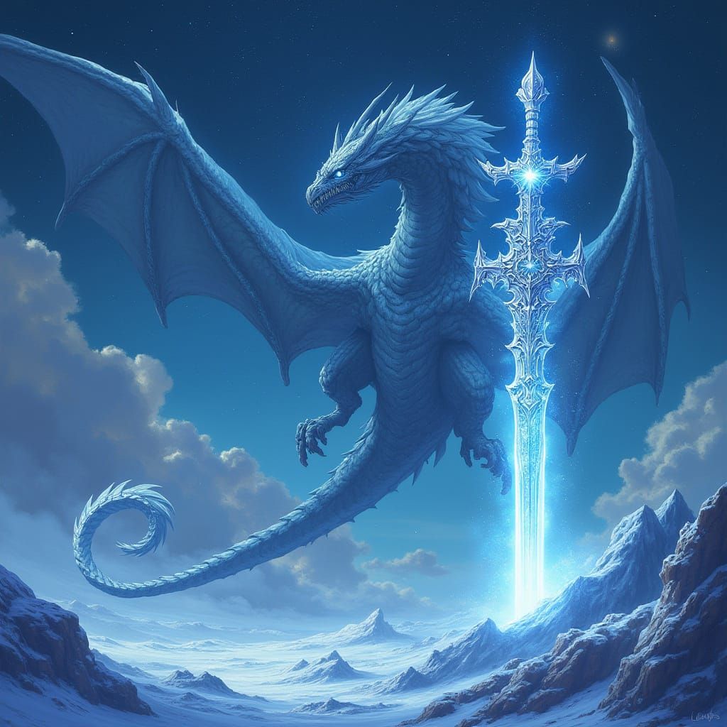 Dragon Sails Through Galaxy with Glowing Keyblade
