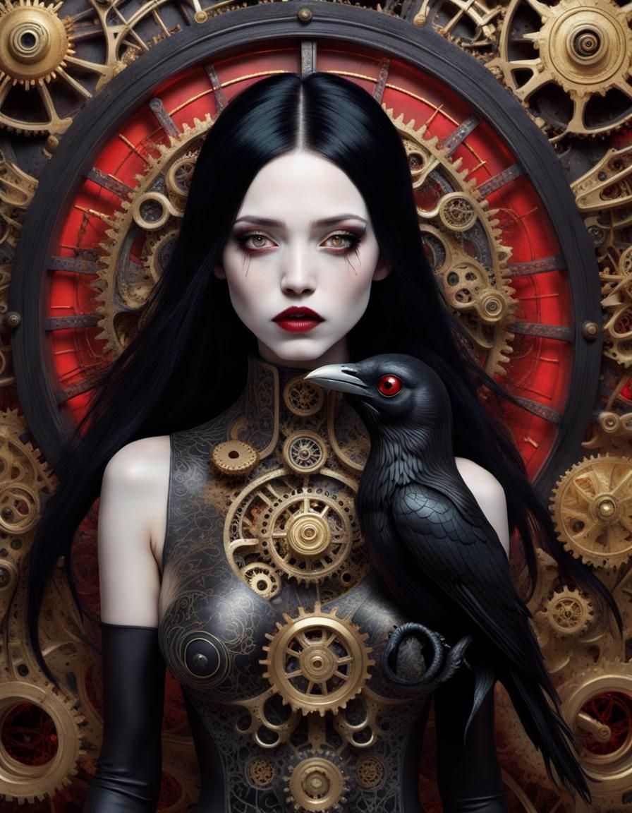 Ethereal Gothic Figure in Clockwork Dreamscape