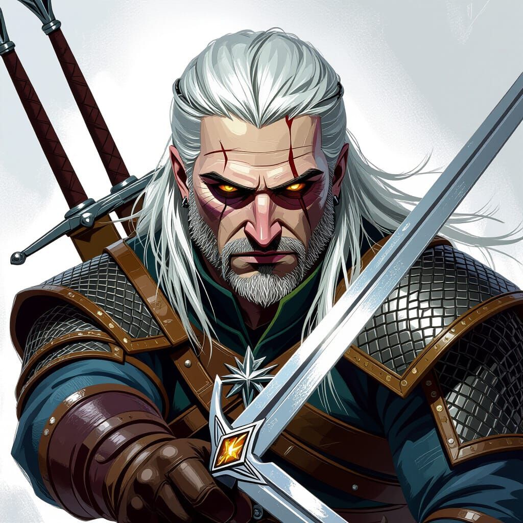 Geralt of Rivia Battles, Fantasy Art Style