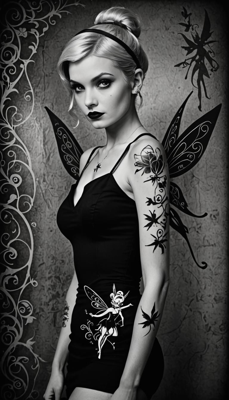 Gothic Film Noir Tinkerbell Tattoo Model