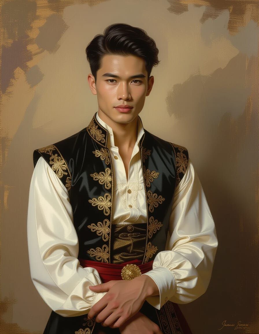 Elegant Thai Man Posing in Oil Paint Style