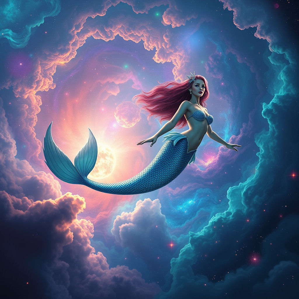 Cosmic Mermaid in Iridescent Galaxy: Digital Matte Painting