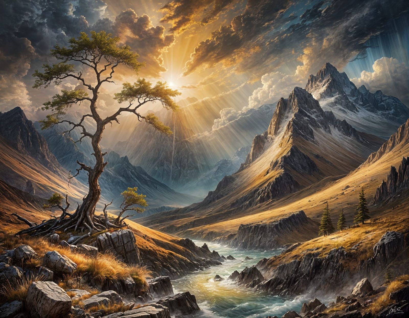 Dramatic Wilderness Landscape in Expressive Oil Painting